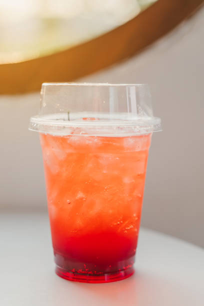 istock Strawberry soda water is placed on a table in a cafe. 2148586965