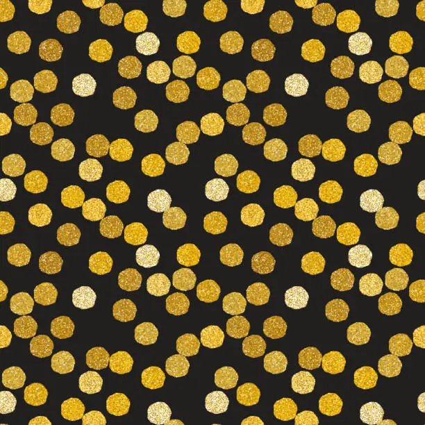 Vector illustration of Seamless pattern in golden glitter spots. Vector illustration in hand-drawn style