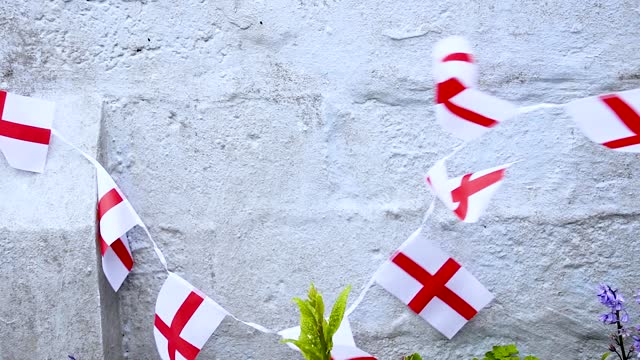 St  Georges flag  bunting   fly  in wind