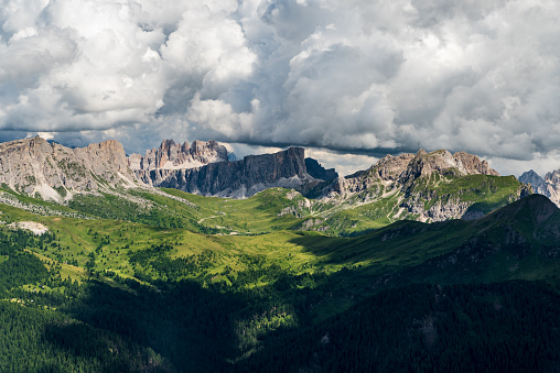 View to Nuvolau, Ra Gusela, Cima Ambrizzola, Monte Cernera and few other peaks from Col di Lana in the Dolomites