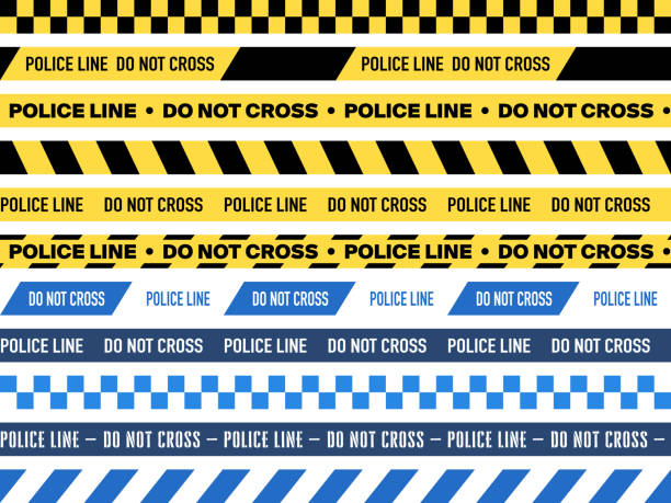 Vector Police Warning Seamless Line Designs, Yellow and Blue Variations. Attention, Do Not Cross, Police and Law Enforcement Graphics Collection Isolated on White Background. barricade tape stock illustrations