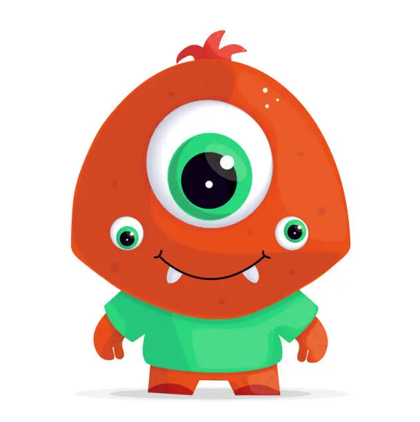 Vector illustration of Cute cartoon illustration of a three-eyed orange monster