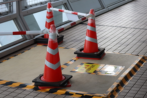 Demarcation of off-limits areas by color cones.