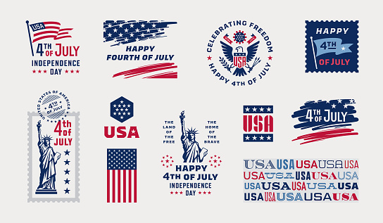 Fourth of July USA Design Elements. Fourth of July greetings graphics. Happy 4th of July images.