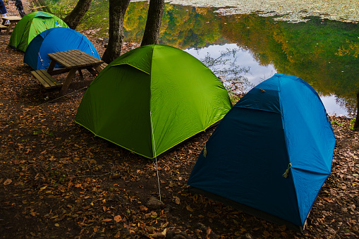 Camping tents in Bolu Yedigöller National Park in Autumn