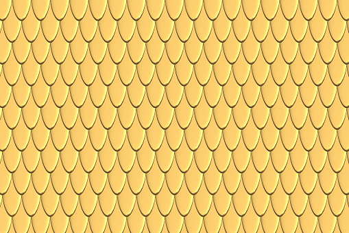 Fish scales golden background. Animal skin texture. Graphic design element for web, restaurant flyers, food posters, scrapbooking. 3D illsutration