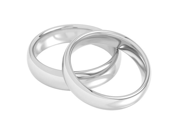 istock Two white gold, platinum or silver wedding rings, 3D illustration 2148594798