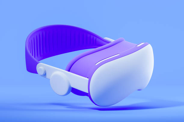 istock Cartoon vr glasses headset top view on blue background 2148595902