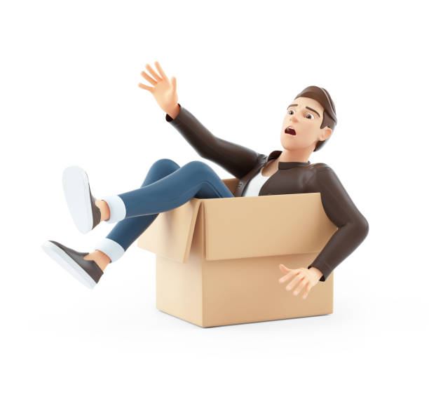 istock 3d cartoon man falling into cardboard box 2148597304