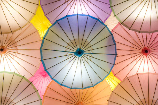 Background photo of Japanese Japanese umbrellas illuminated