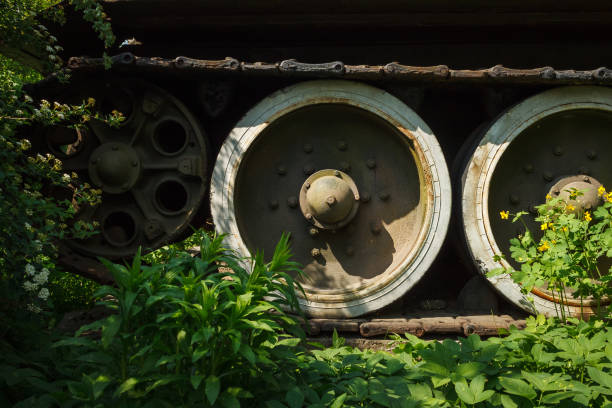 istock Wheels of an old Soviet tank 2148599727