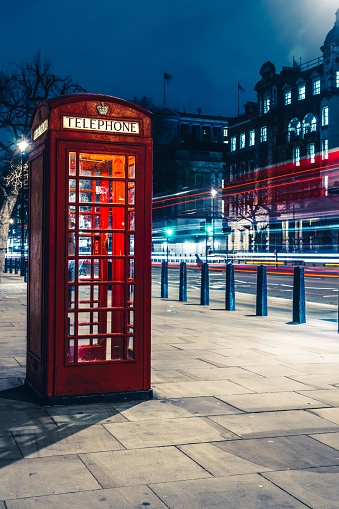 Traditional old style UK red phone box