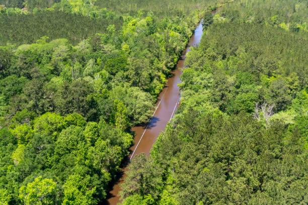 istock Aerial view of a flooded bridge 2148601461