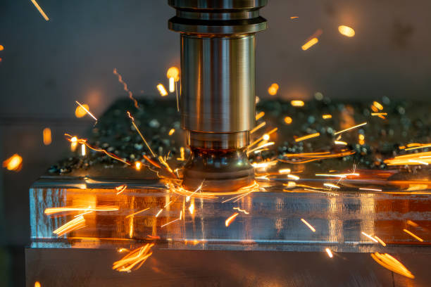 istock The burning chip from wear cutting tools on CNC milling machine. 2148602167