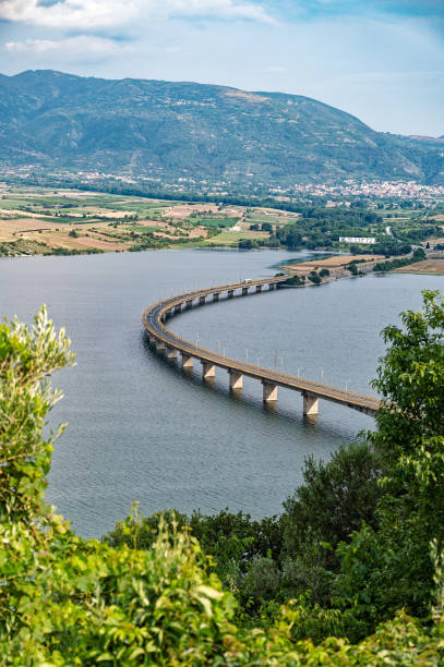 istock Lake and bridge in greece 2148604230