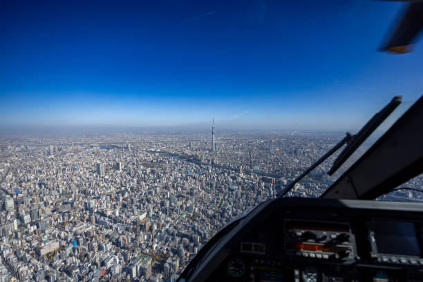 istock View from helicopter flying over Tokyo, approaching Tokyo Skytree 2148604894