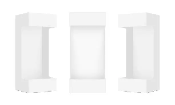 Vector illustration of Set Of Blank Packaging Box With Window, Front And Side View