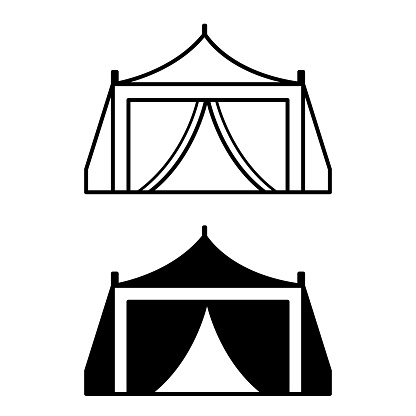 Tent icons. Black and White Vector Camping Tent Icons. Recreation and Tourism Concept