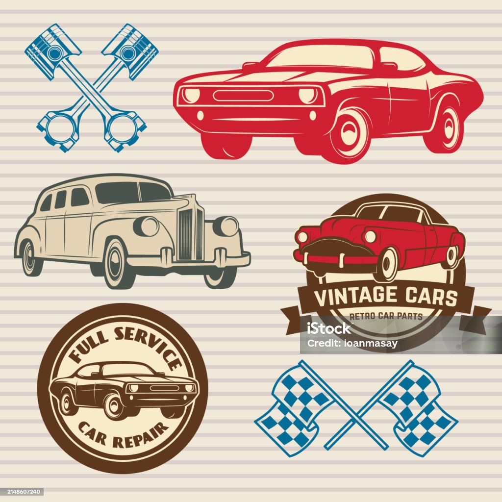 Cars Label Visual Car Service Labels Set Of Design Elements In Vector Stock Illustration ...