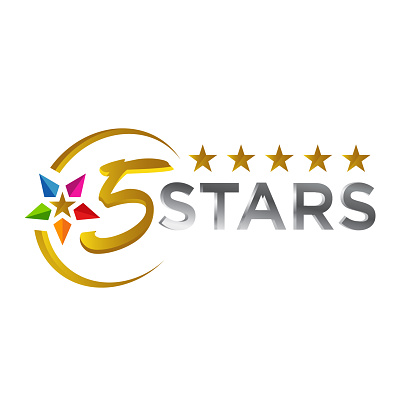 5 Star Logo Graphic Design features a visually striking representation of five stars arranged in a captivating design. This logo exudes elegance, excellence, and prestige.