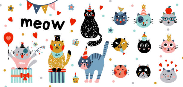 ilustraciones, imágenes clip art, dibujos animados e iconos de stock de cute cats. - cake pie apple pie apple