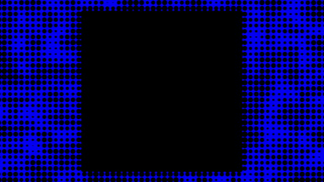 Black square over blue half tone pattern