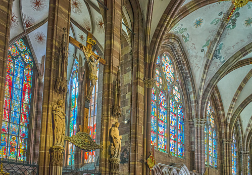 Strasbourg, France- September 22, 2022: The side nave of the gotic Cathedrak of Our Lady