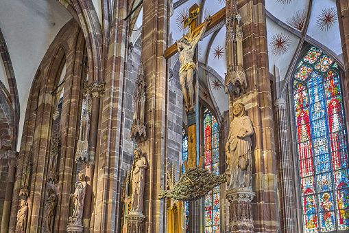 Strasbourg, France- September 22, 2022: The side nave of the gotic Cathedrak of Our Lady