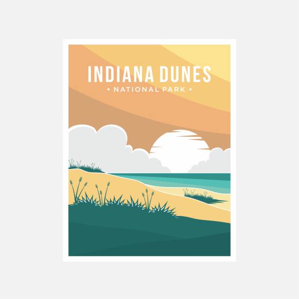 Indiana Dunes national park poster vector illustration design Indiana Dunes national park poster vector illustration design sand dune stock illustrations
