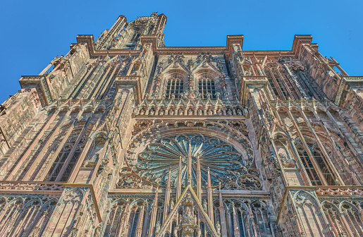 Strasbourg, France, the main facade of the gotic Cathedral of Our Lady