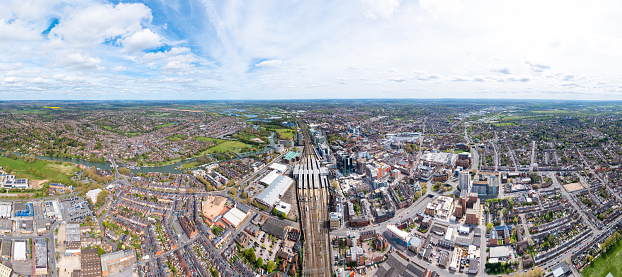 Sunny day in Caversham, Downtown Reading, Berkshire, South of England. beautiful aerial view, spring time