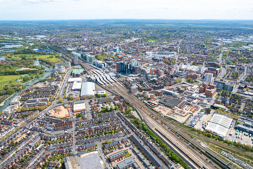 Sunny day in Caversham, Downtown Reading, Berkshire, South of England. beautiful aerial view, spring time