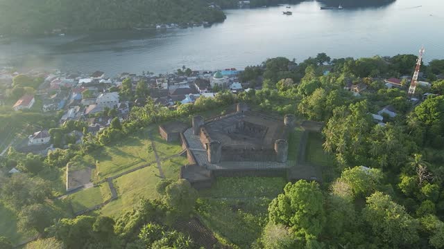 Aerial view of Fort Belgica With Banda Neira ocean In Background.