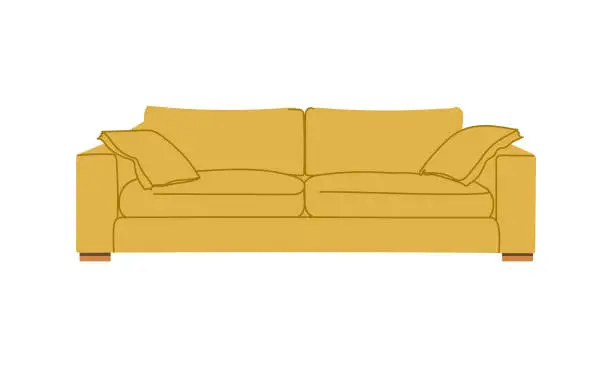 Vector illustration of Yellow sofa in retro style. A modern collection of Scandinavian upholstered furniture. Flat vector