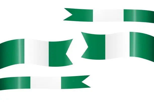 Vector illustration of set of flag ribbon with colors of Nigeria for independence day celebration decoration