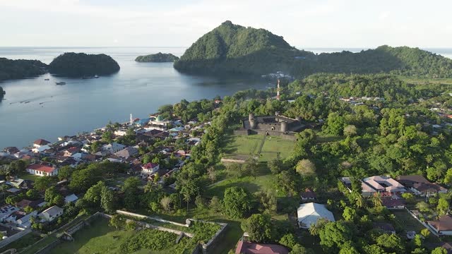 Aerial view of Fort Belgica With Banda Neira ocean In Background.