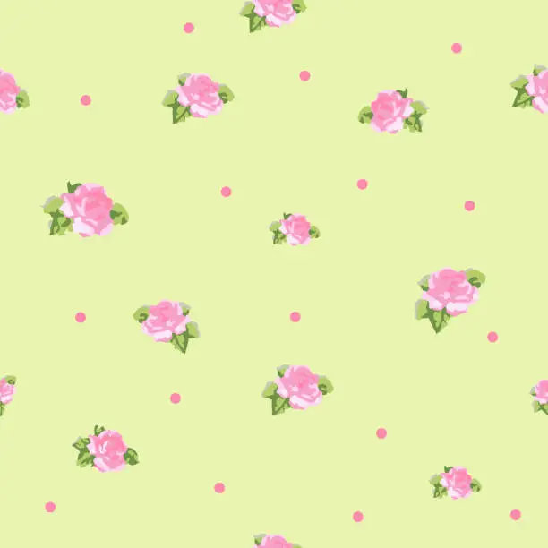 Vector illustration of Rose and dots,  seamless pattern