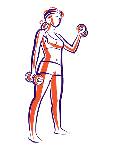 Young attractive woman with perfect muscular body training vector illustration isolated, sport exercises active lifestyle.