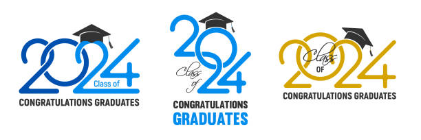 Congratulations Graduates Class 2024 Logo Design Templates Set vector art illustration