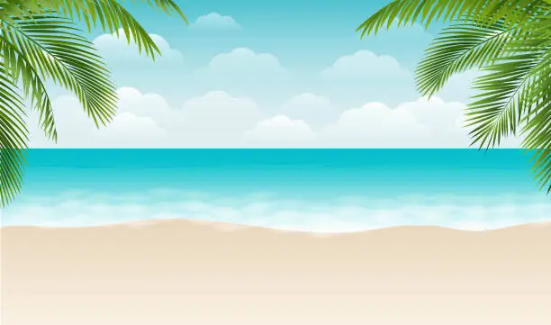 Vector illustration of Beach With Palm Tree Branch
