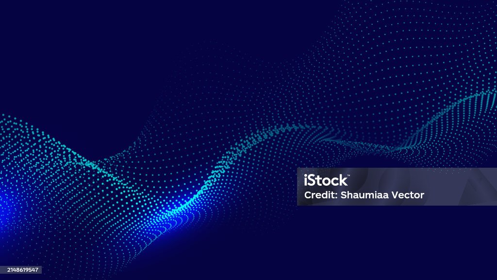 Ondas de energía brillantes azules abstractas de partículas de línea punteada con efecto de desenfoque sobre fondo oscuro. Diseño de telón de fondo moderno futurista para negocios, presentaciones, anuncios, pancartas, sitios web, páginas de destino, - arte vectorial de Tecnología libre de derechos Ondas de energía brillantes azules abstractas de partículas de línea punteada con efecto de desenfoque sobre fondo oscuro. Diseño de telón de fondo moderno futurista para negocios, presentaciones, anuncios, pancartas, sitios web, páginas de destino, - arte vectorial de Tecnología libre de derechos