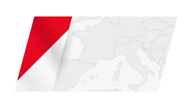 Vector illustration of Monaco map in modern style with flag of Monaco on left side.