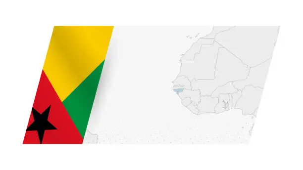 Vector illustration of Guinea-Bissau map in modern style with flag of Guinea-Bissau on left side.