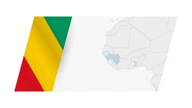 Vector illustration of Guinea map in modern style with flag of Guinea on left side.