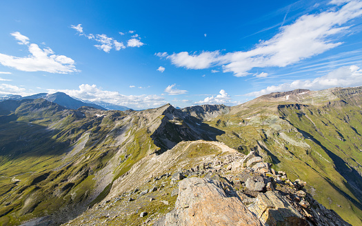 Breathtaking mountain landscape in the Hohe Tauern mountain range in Austria on a summer day