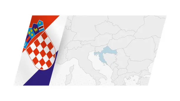 Vector illustration of Croatia map in modern style with flag of Croatia on left side.