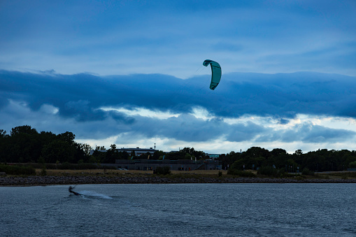Kitesurfers train on a tiny lake near Copenhagen