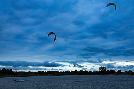Kitesurfers train on a tiny lake near Copenhagen