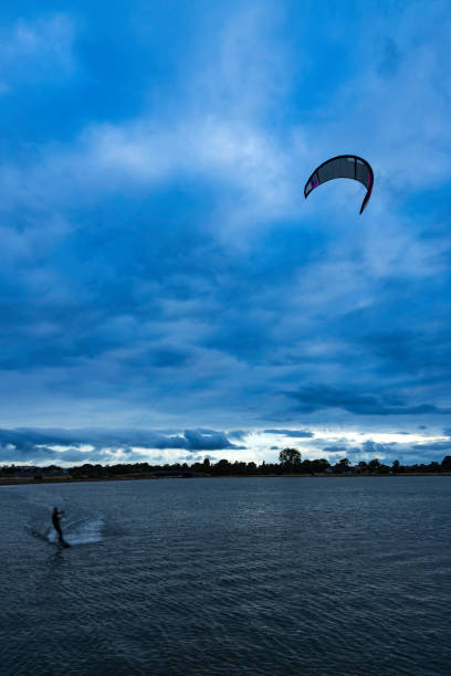 Kitesurfers train on a tiny lake near Copenhagen