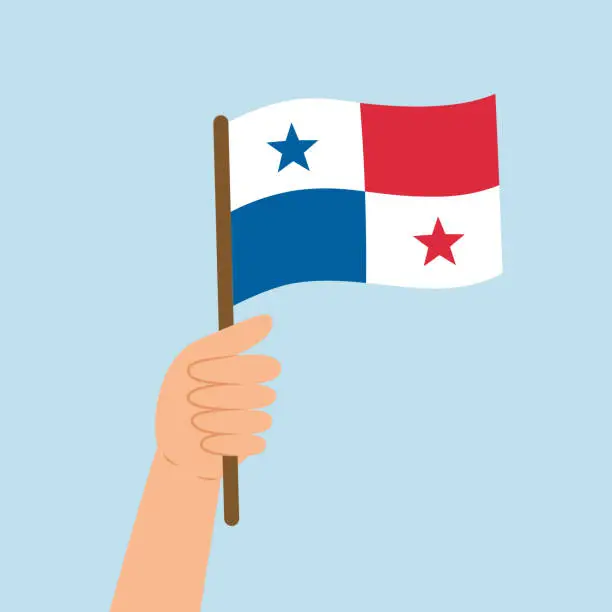 Vector illustration of Hand holding a flag of Panama. Vector illustration of the Panama flag in flat style.
